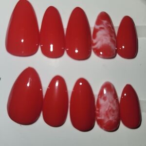 Red and White Marble Press-On Nails